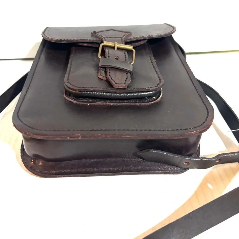 Handmade Elegant Brown black Leather Crossbody Bag